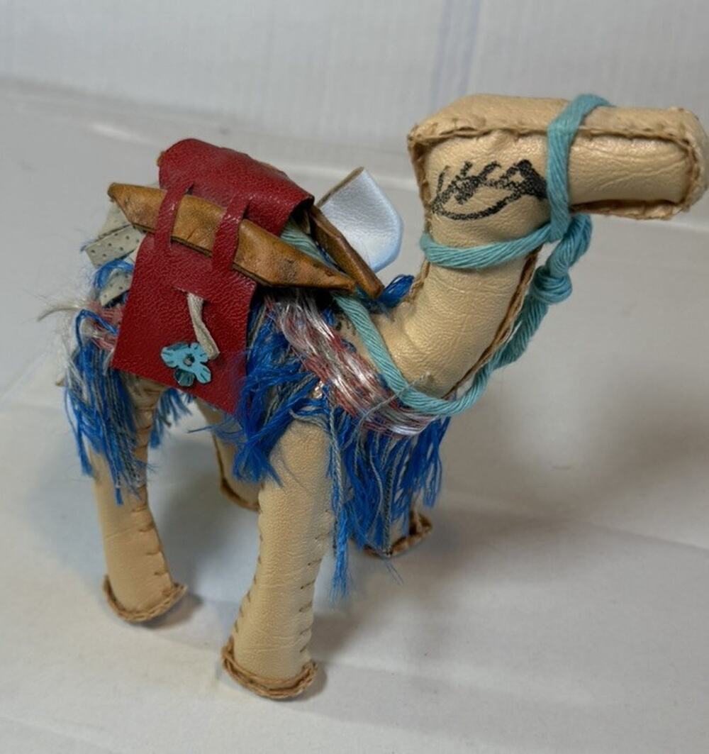 Vintage Hand Made Stitched Leather Camel Figurine Saddle Egypt Desert Decor